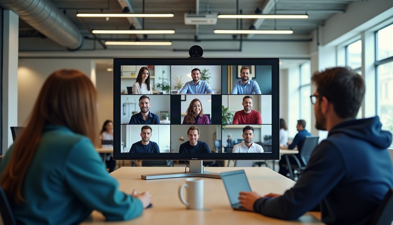 Colleagues from several offices in a video call