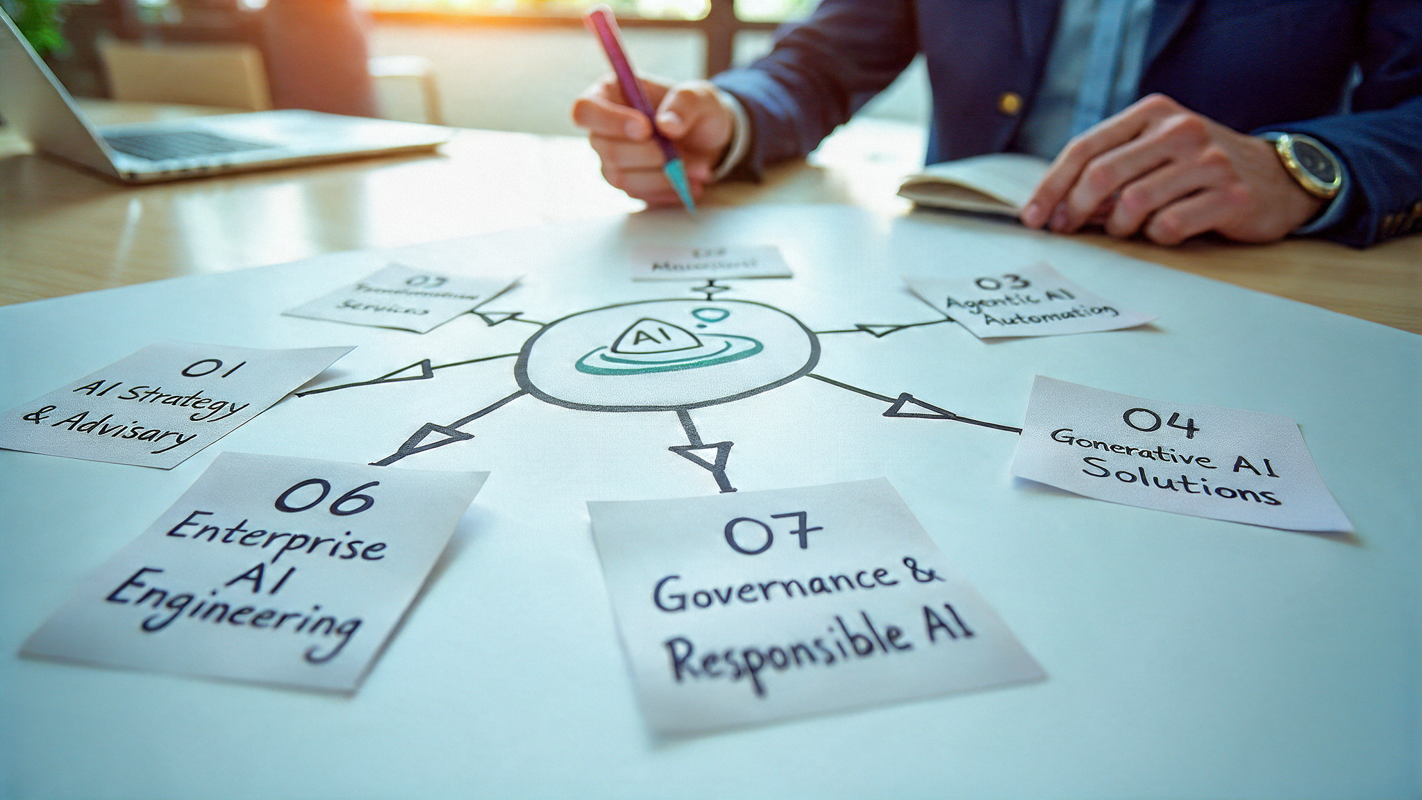 Infographic of the seven AI & intelligent services and how they connect