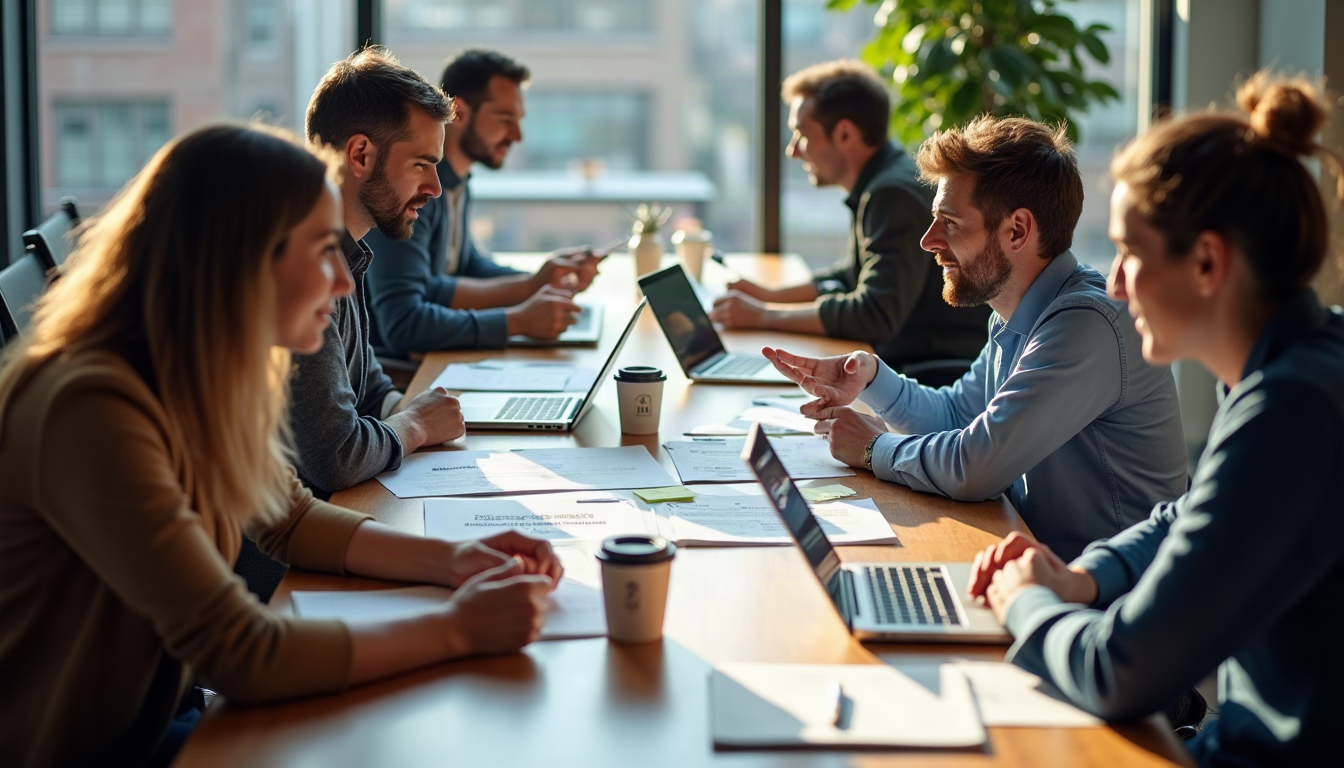 A long-running delivery team and their client counterparts in an informal working review
